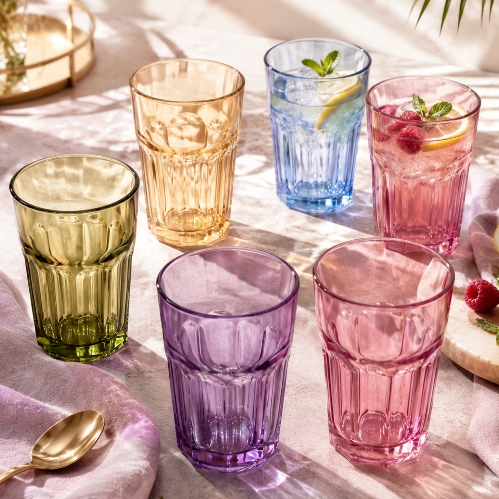 Casablanca Long 357 colorful tall glass tumblers for cold beverages