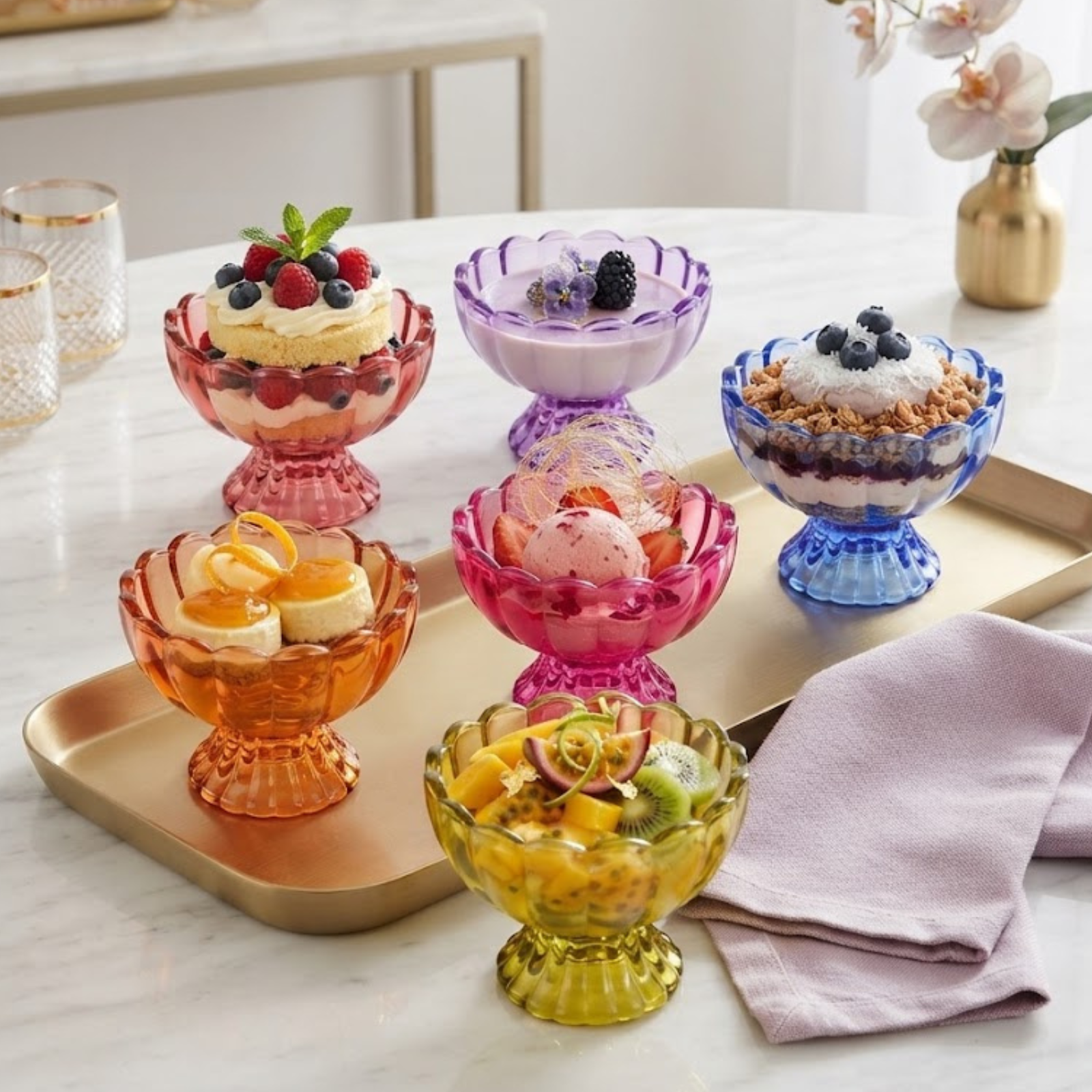 Diala colorful glass ice cream bowl set of 6 by Rayan Glass