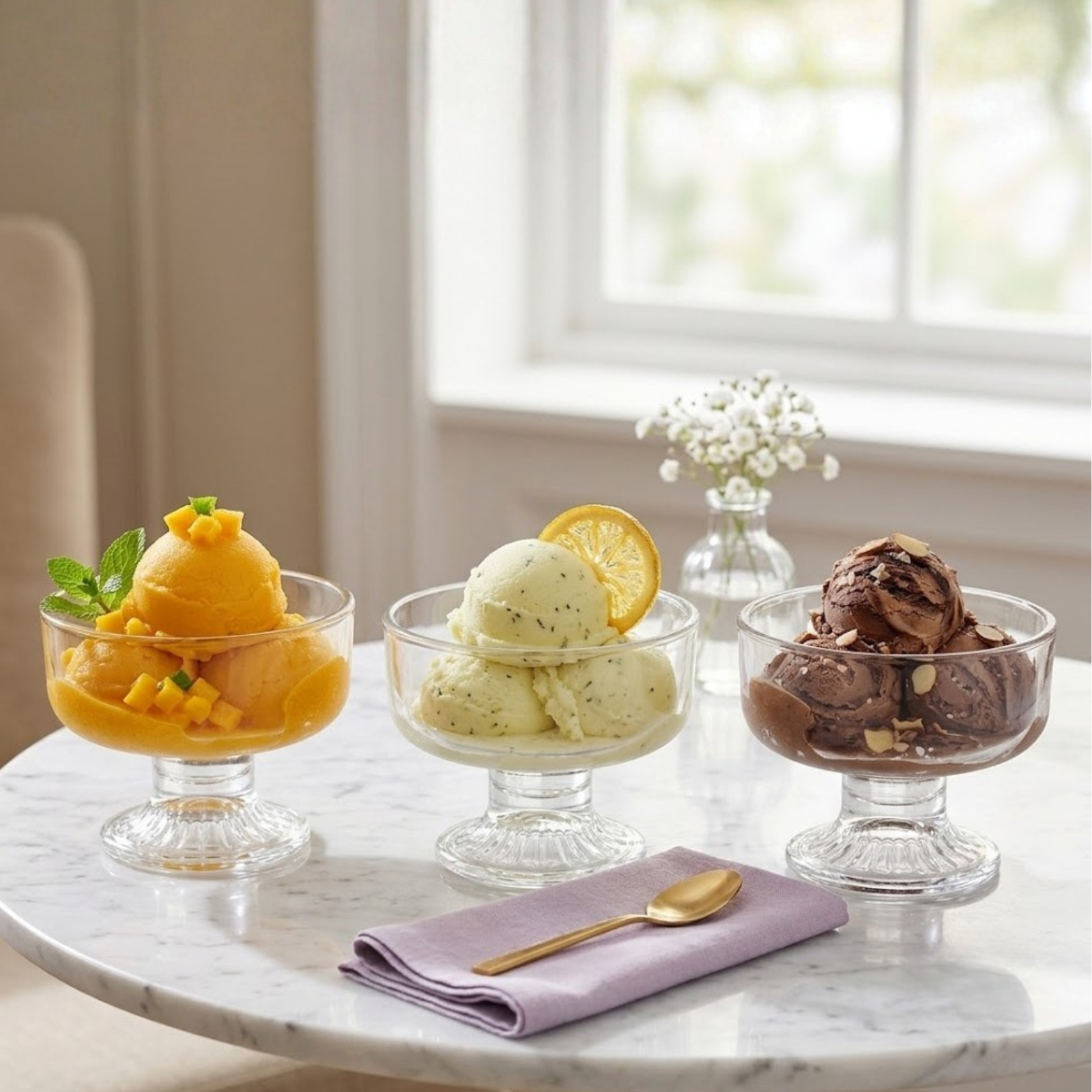 Juliet glass ice cream bowl set of 3 by Rayan Glass