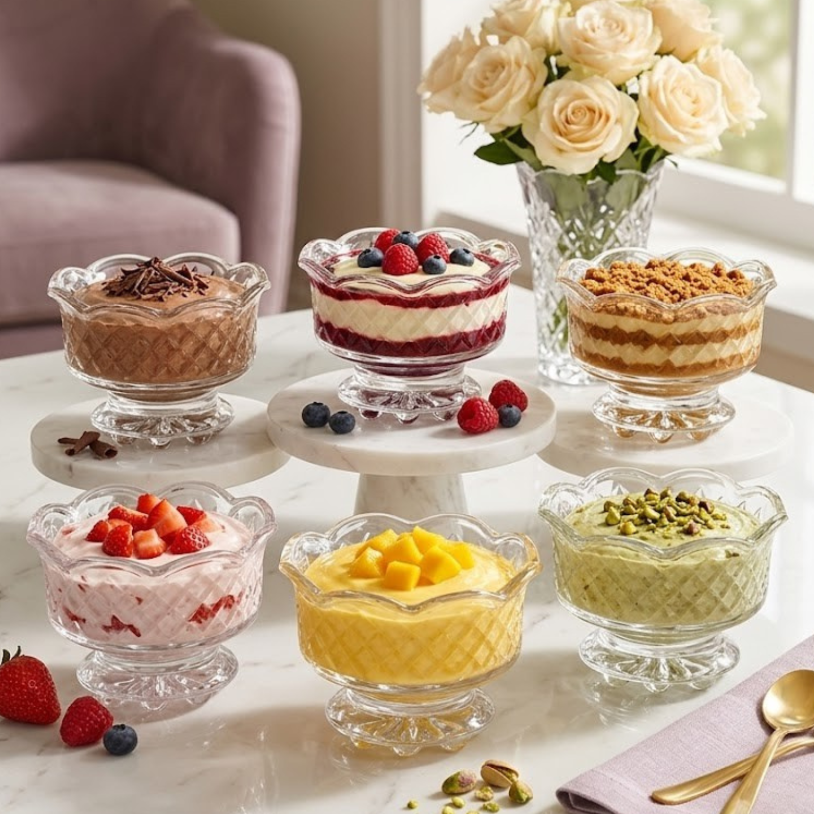 Miami glass ice cream bowl set of 6 by Rayan Glass