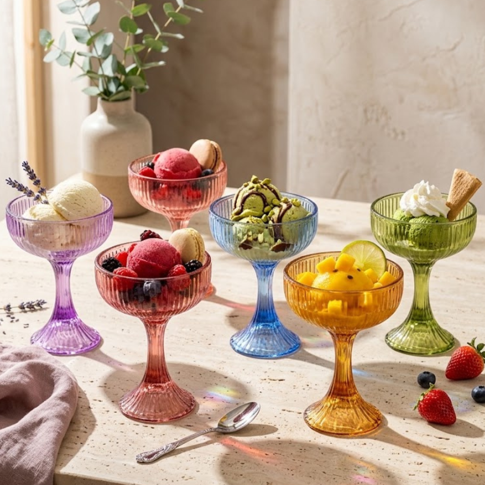 Salerno color glass ice cream bowl set of 6 by Rayan Glass